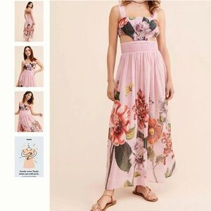 ANTHROPOLOGIE Floral Cut-Out Maxi Dress - Large